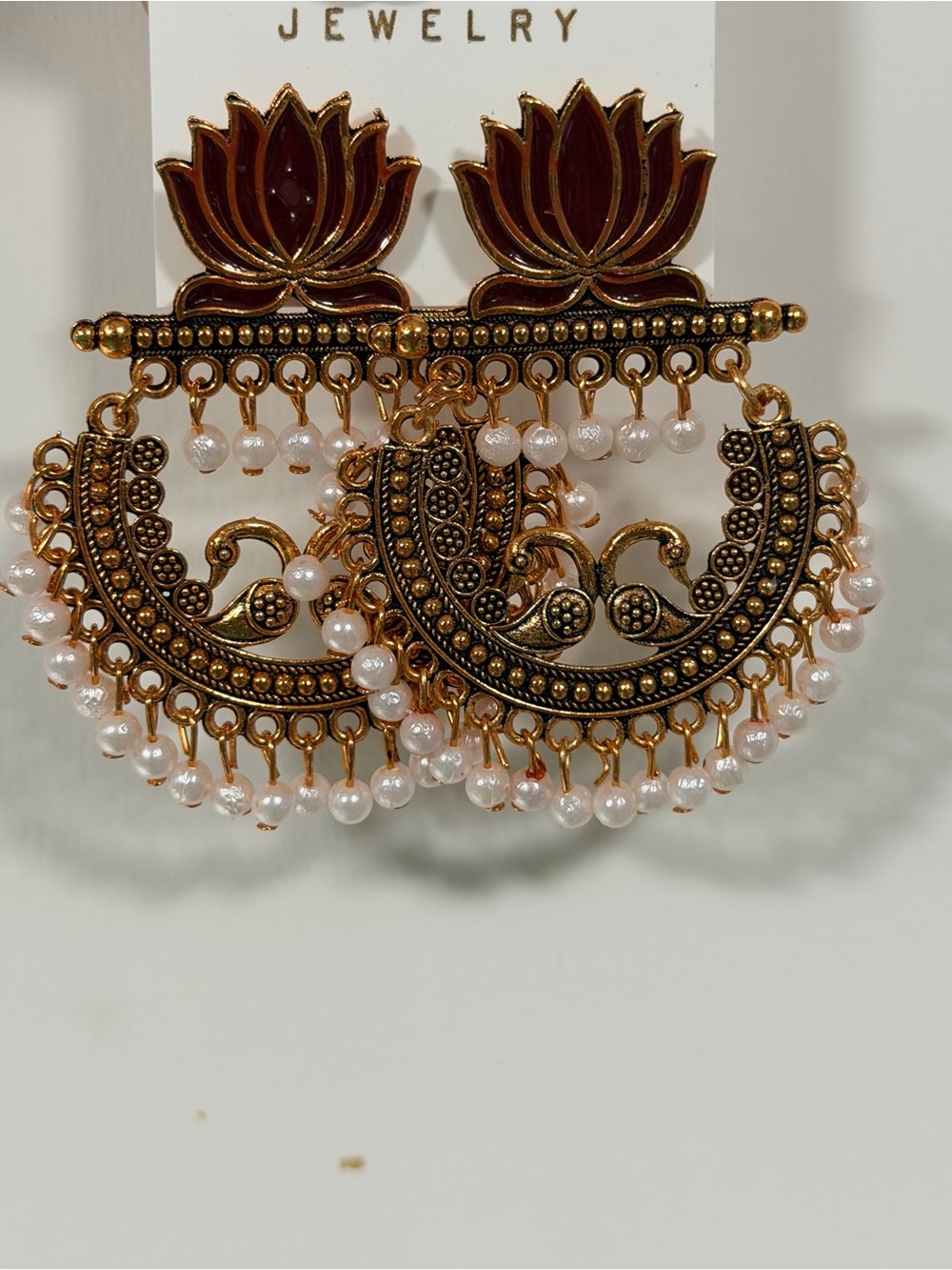 Gold-Tone Lotus Pearl Dangle Earrings